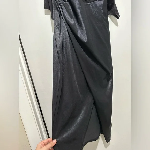 ASOS DESIGN bandeau corset mesh satin midi dress in black - Picture 4 of 11